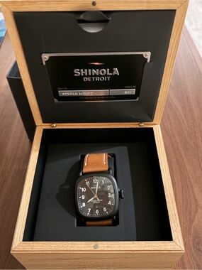 Shinola  Guardian Black Dial Watch with Brown Leather Strap